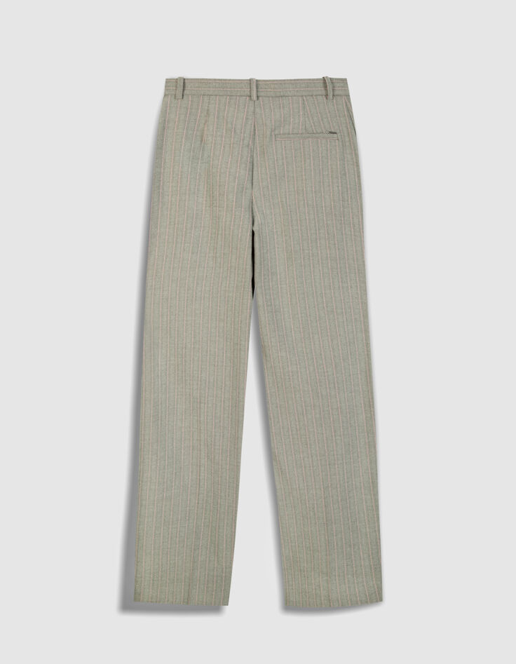 Pantalon de tailleur gris motif rayures roses Femme-7