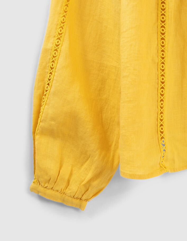 Gele blouse in linnen banden guipure-kant Dames - IKKS