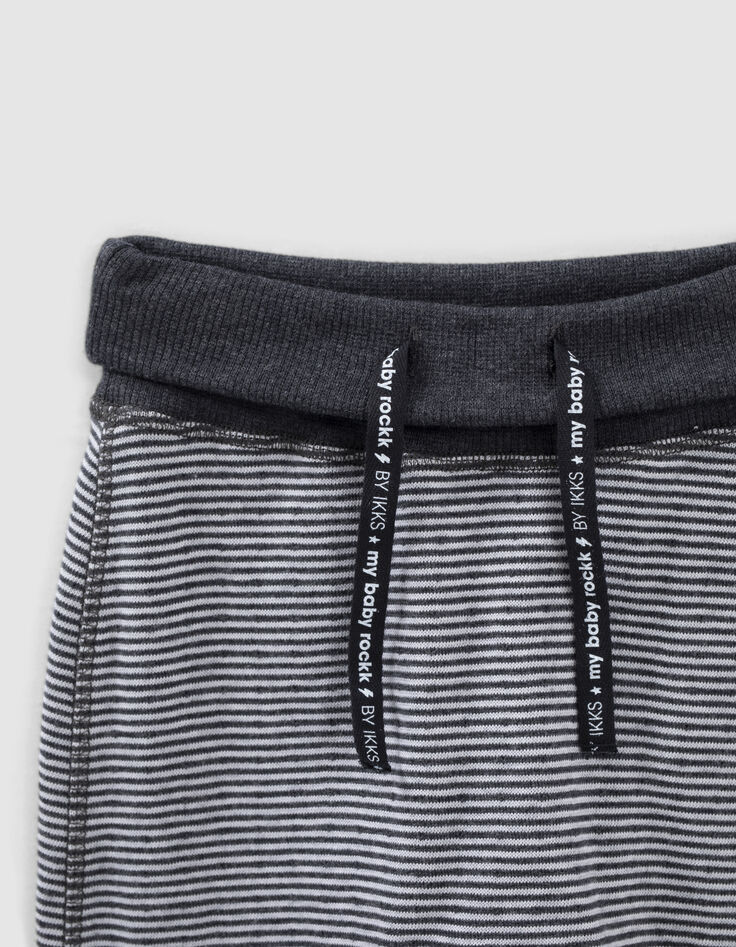 Pantalon réversible gris chiné et rayé coton bio bébé-4