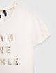 Ecru T-shirt metallic tekst meisjes-5