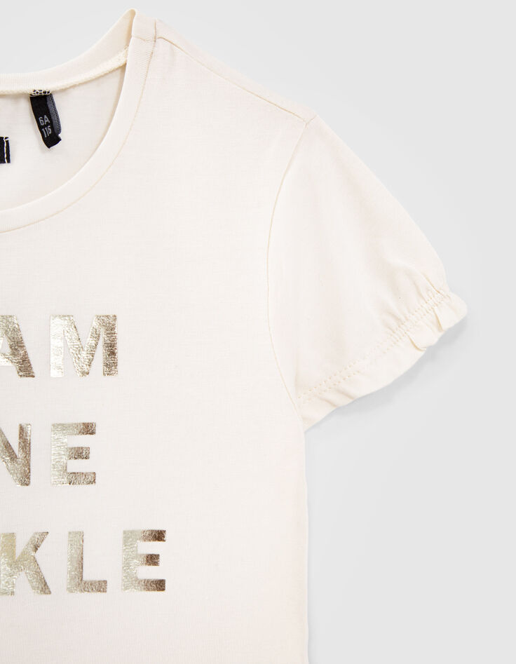 Ecru T-shirt metallic tekst meisjes-5