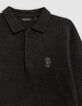 Jersey negro cuello polo Intarsia mensaje chico espalda-6