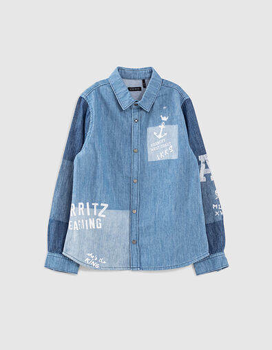 Boys’ lasered organic cotton denim shirt - IKKS