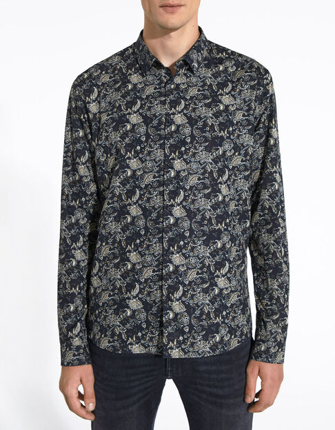 Men’s black floral Rock print SLIM shirt