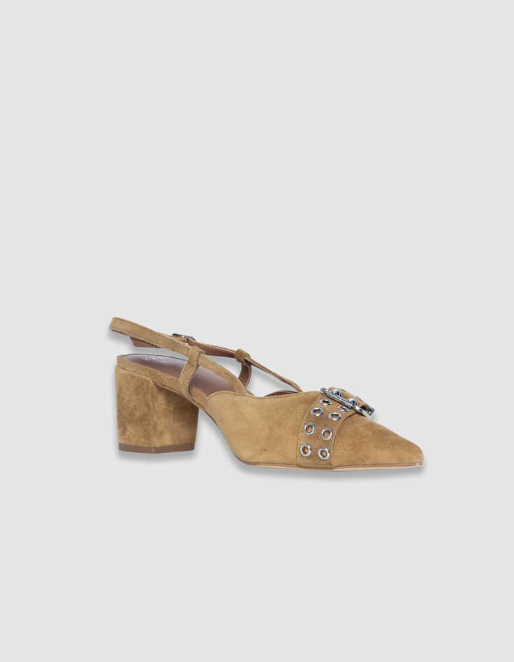 Camel suede slingback pumps Women-2