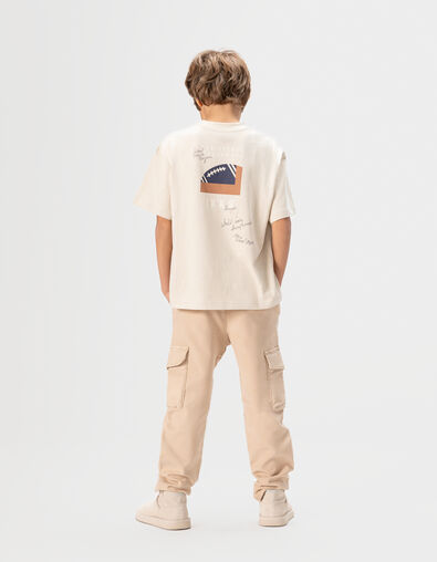 Beige T-shirt biokatoen zak maxi opdruk rug jongens - IKKS