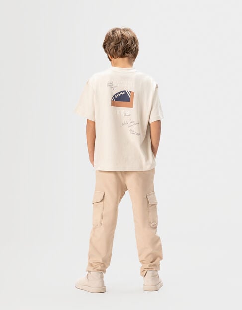 Beige T-shirt biokatoen zak maxi opdruk rug jongens - IKKS
