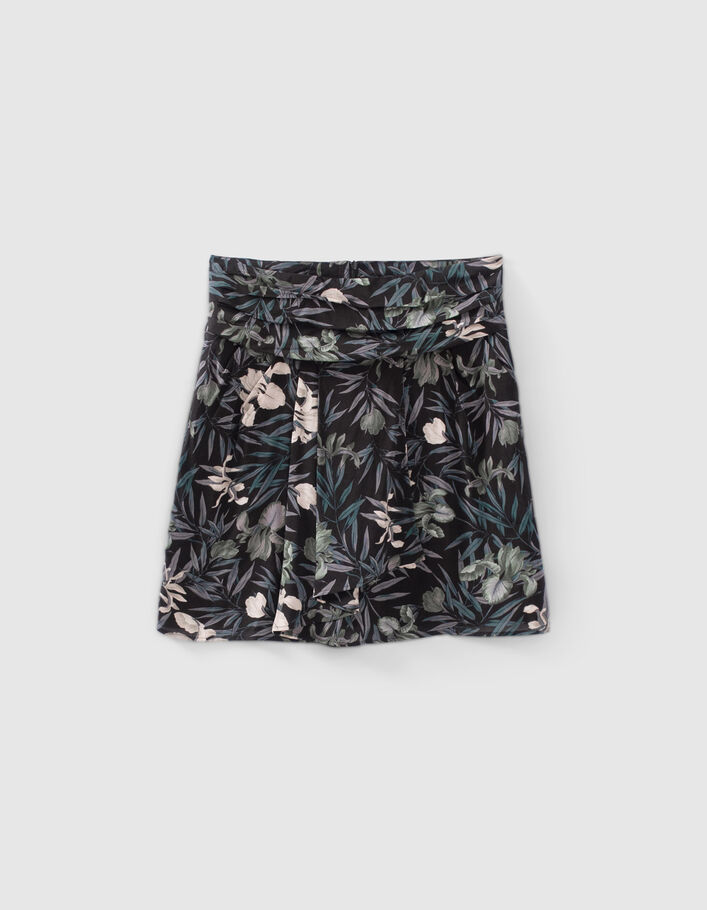 Women’s black LENZING™ ECOVERO™ orchid print short skirt - IKKS