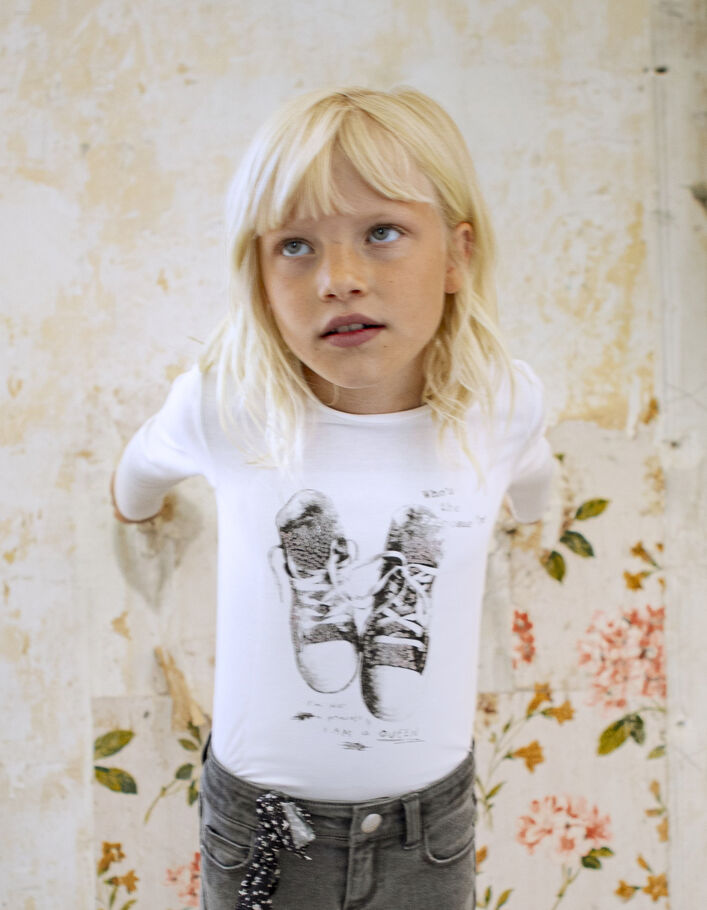 Weißes Mädchenshirt mit Sneakers mit Pailletten - IKKS