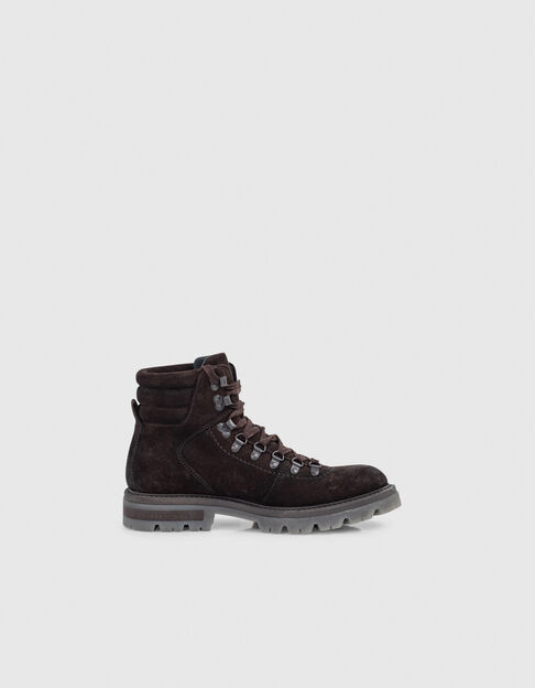Men’s dark chocolate suede mountain-style boots