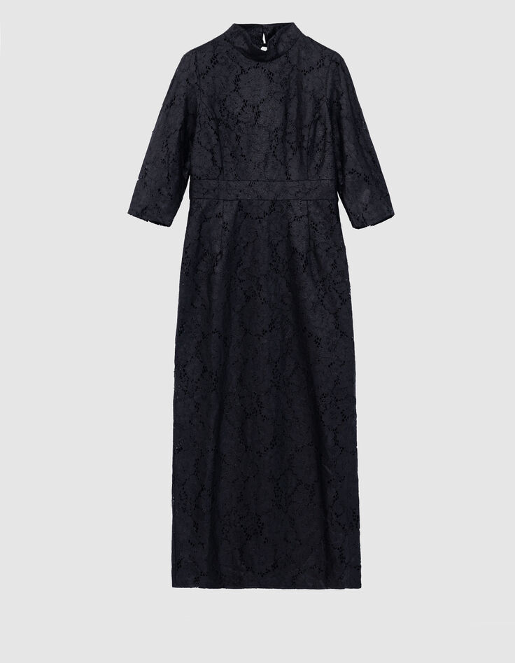 Robe midi noire dentelle effet enduit Femme-6