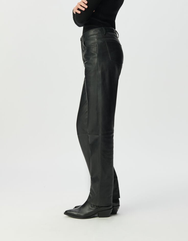 Schwarze Damen-Lederhose Jeansschnitt-3 Schwarze Damen-Lederhose Jeansschnitt-3