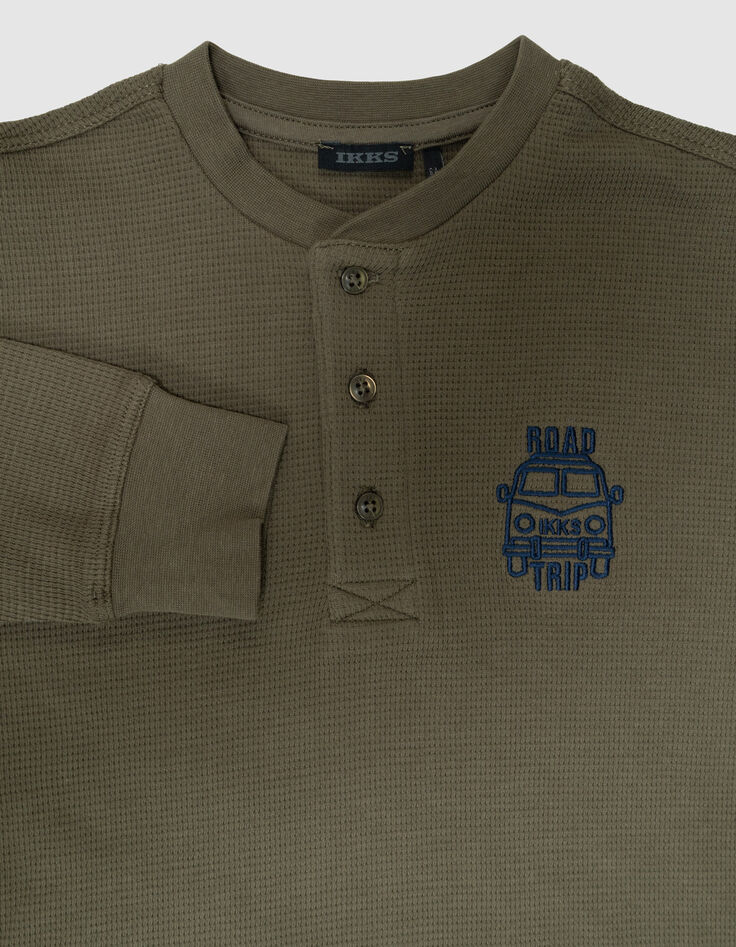 Boys’ khaki waffle T-shirt with embroidery front and back-4 Boys’ khaki waffle T-shirt with embroidery front and back-4