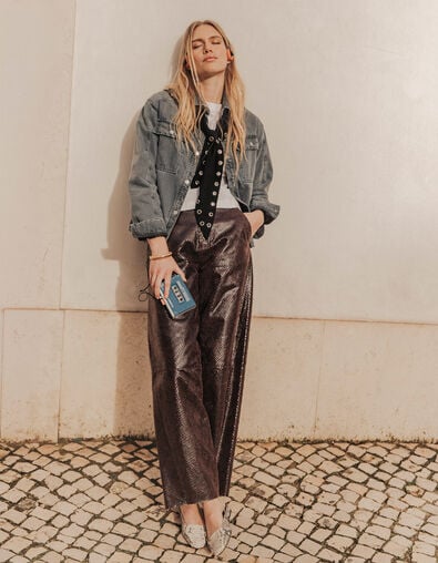 Pantalon droit imprim&eacute; python Femme - IKKS