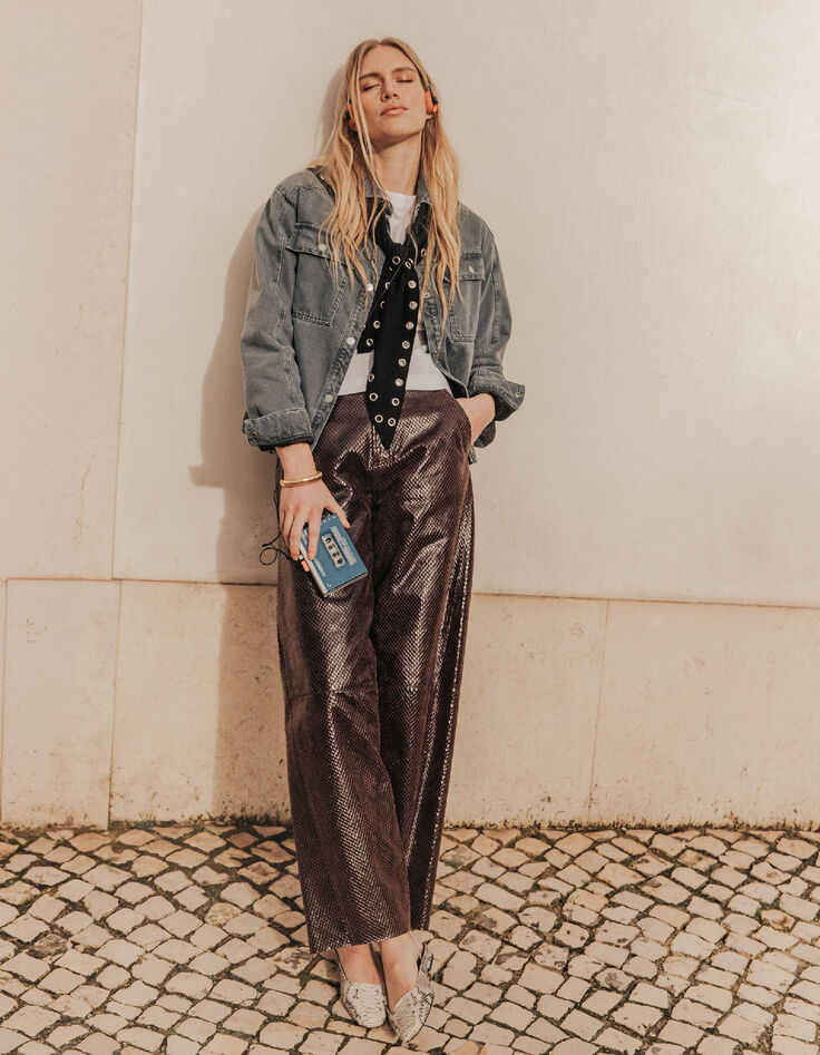 Pantalon droit imprim&eacute; python Femme-1