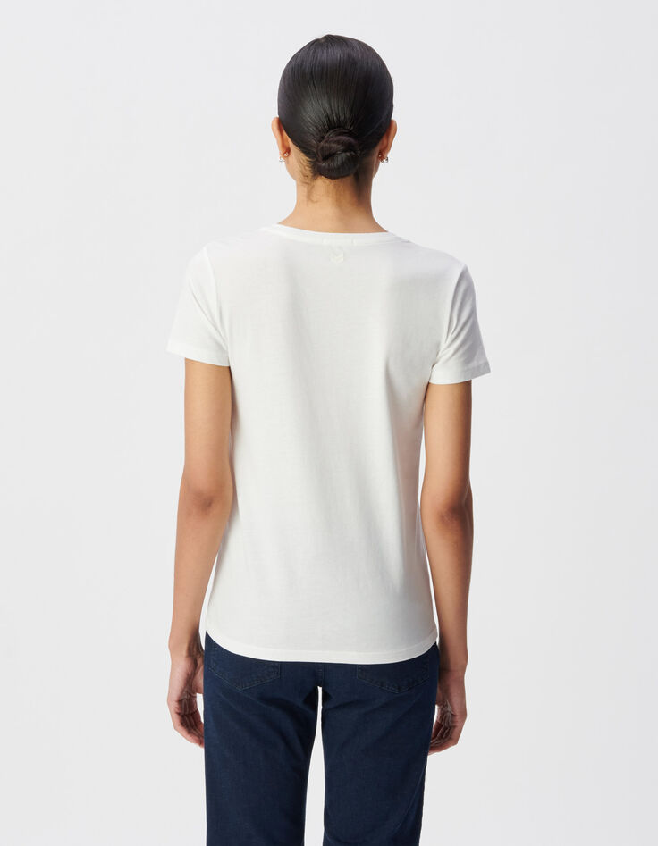 White V-neck T-shirt with chevron embroidery for women-3