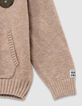 Beiger Jungen-Kapuzenpulli melierter Strick Zahlenbadge-8