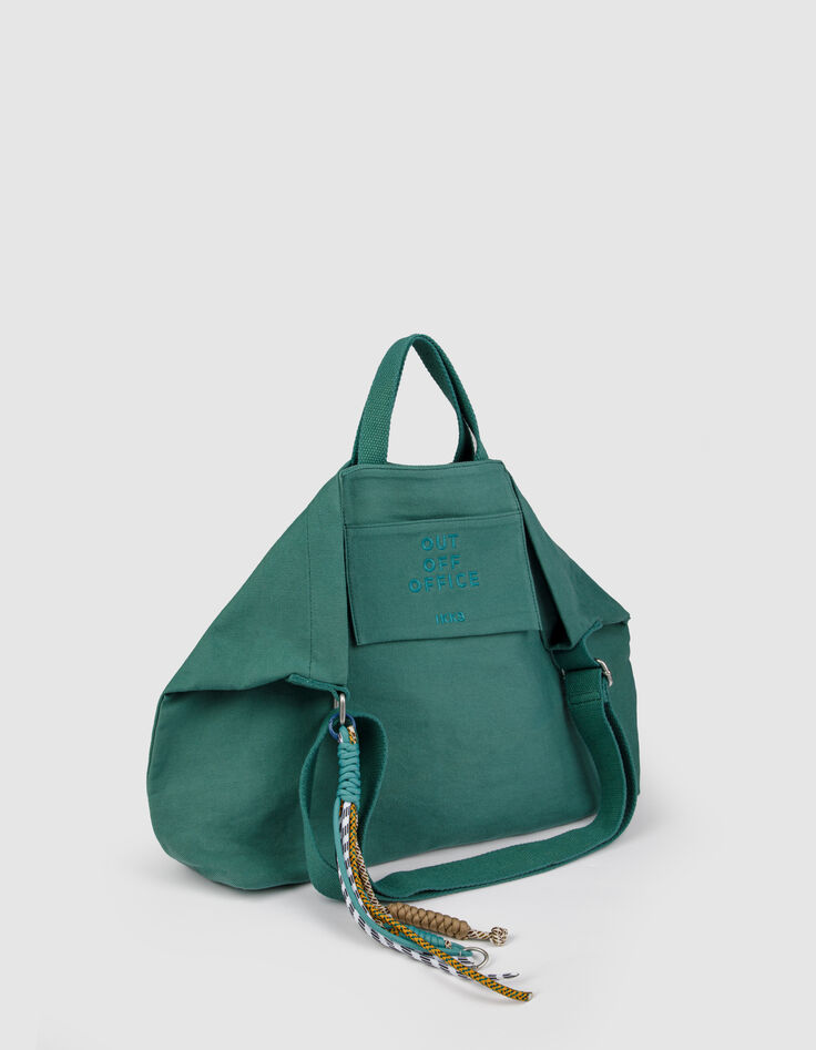 Sac totebag vert toile broderie Femme-3