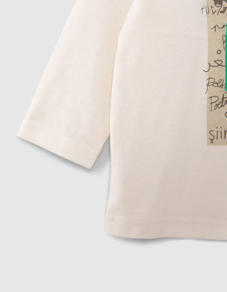Ecru T-shirt biokatoen reliëf straatnaambord babyjongens-5
