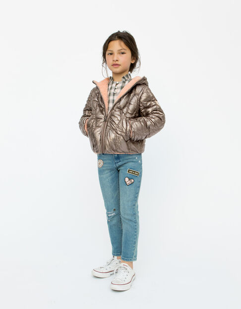 Girls’ copper pink/Sherpa reversible padded jacket