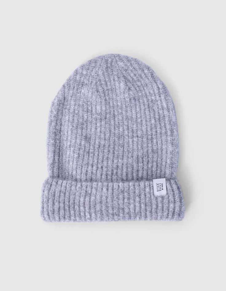 Girls’ medium grey marl rib knit beanie-1