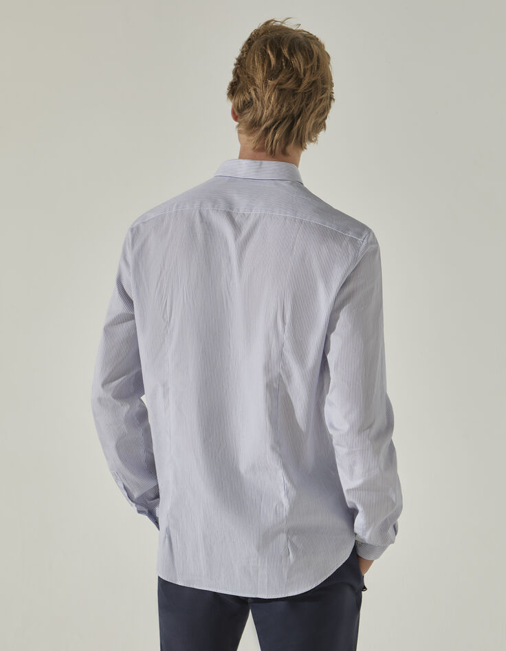 Wit SLIM overhemd fijne marine streepjes Heren-2