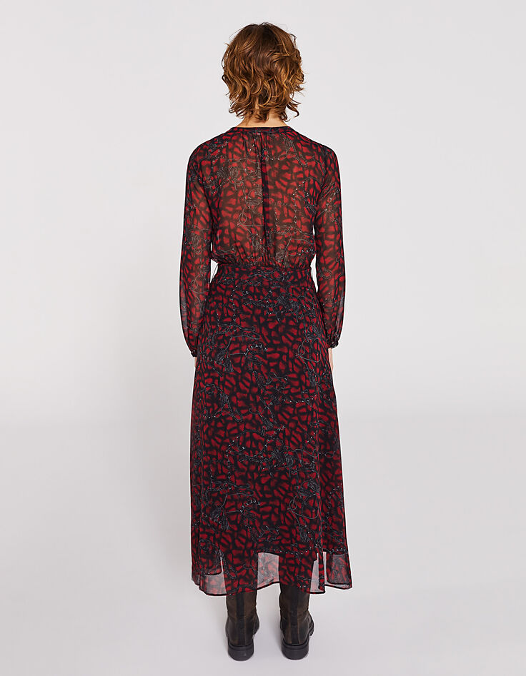 Langes Damenkleid aus voile, Red-Snake-und-Ketten-Print-2