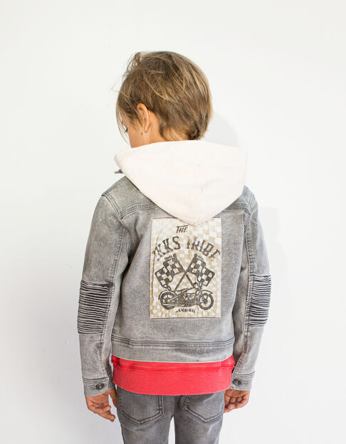 Boys’ grey denim jacket with detachable hood
