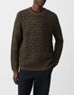 Pull beige tricot jacquard motif l&eacute;opard Homme-7