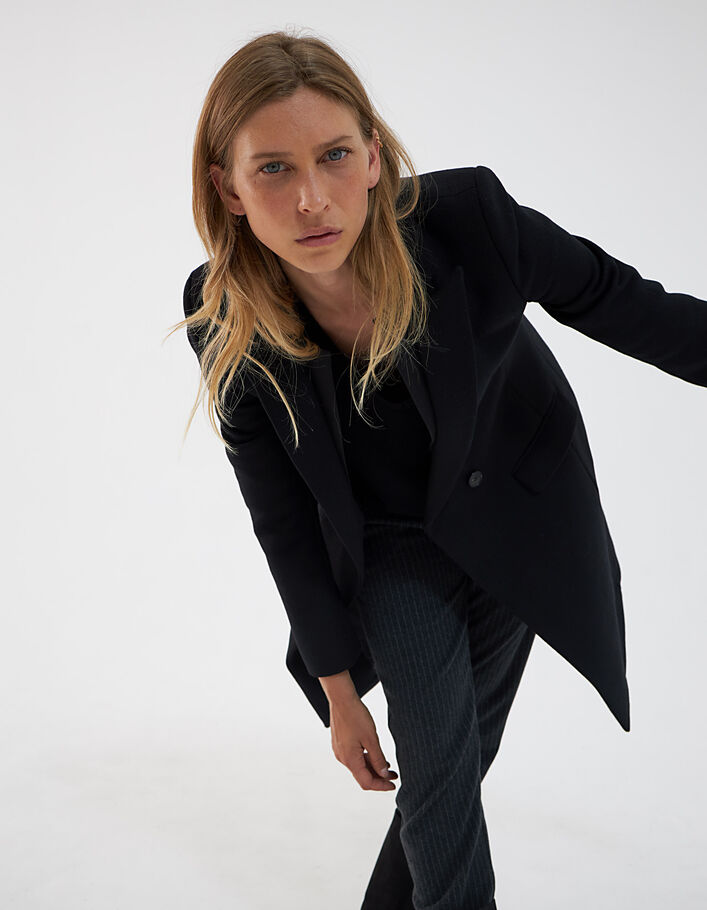 Manteau city noir en majorité laine double col femme-2
