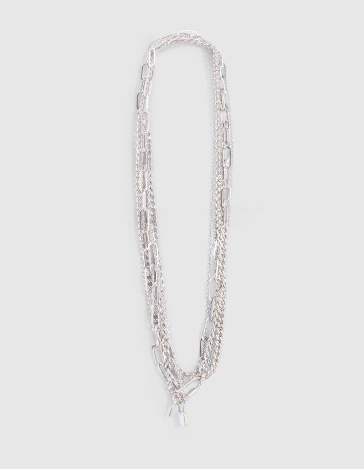 Sautoir r&eacute;glable mix maille et cadenas Femme-1