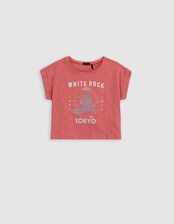 T-shirt corail coton bio oiseau silver fille-2