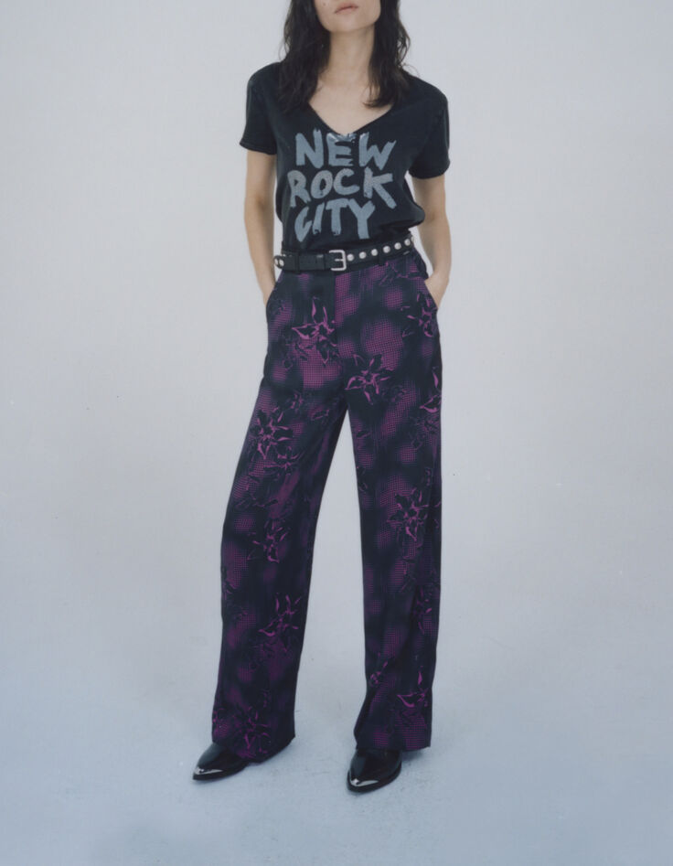 Women’s black T-shirt with Rock slogan and studs-5