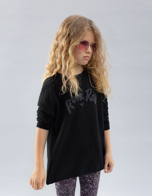 Pull noir tricot Intarsia message fille