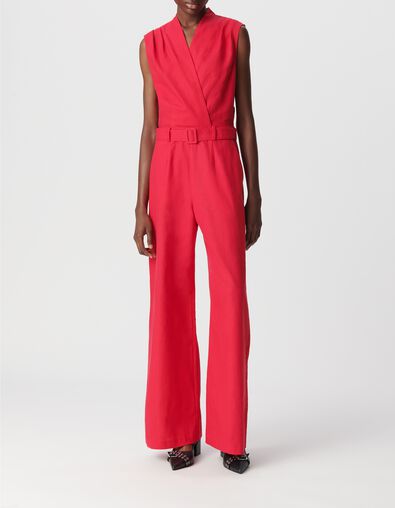 Combinaison rouge cache-coeur ceintur&eacute;e Femme - IKKS