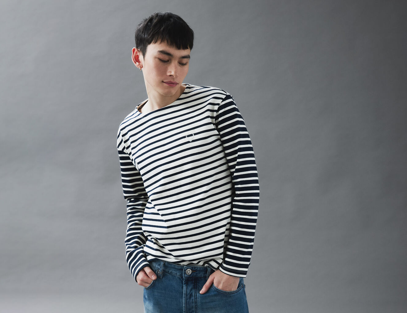 Unisex organic cotton sailor-stripe Gender Free T-shirt - IKKS-8