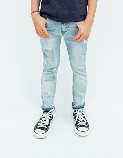 Boys’ faded blue waterless organic cotton slim jeans - IKKS