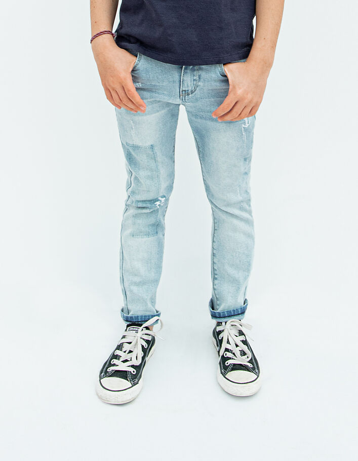 Faded blue slim jeans print biokatoen waterless jongens -1