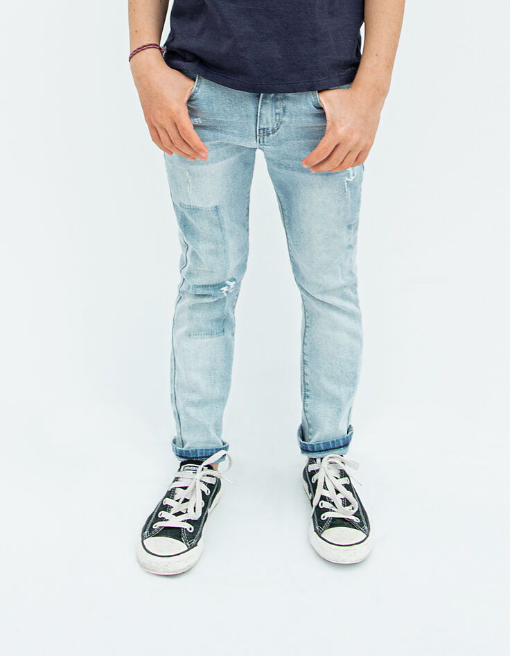 Jean slim faded blue printé coton bio waterless garçon -2 Jean slim faded blue printé coton bio waterless garçon -2