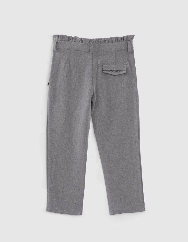 Pantalon gris chin&eacute; avec ceinture fronc&eacute;e fille-4