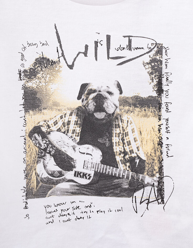 Weißes T-Shirt mit Gitarristenhund für Babyjungen -2