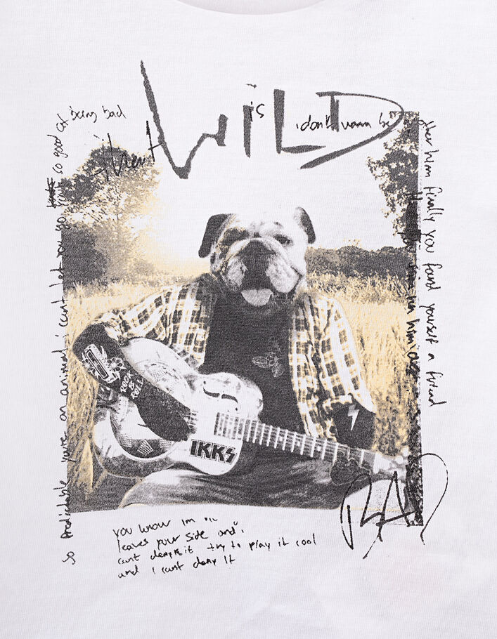 Wit T-shirt bio hond-gitarist babyjongens  - IKKS