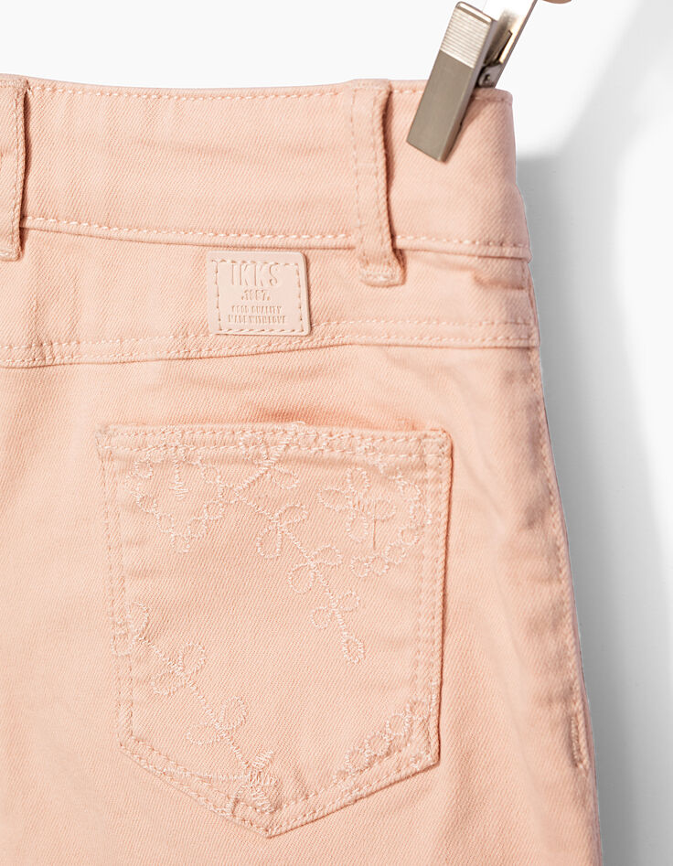 Short en jean rose poudré à poches dentelle fille-5 Short en jean rose poudré à poches dentelle fille-5