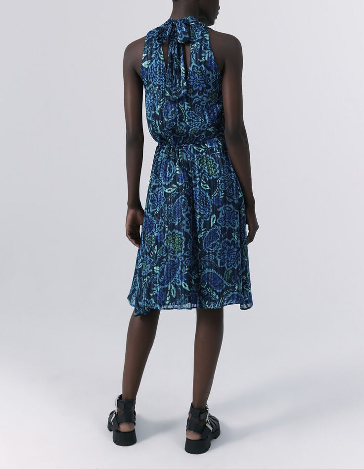 Marineblaues Damenkleid mit psychedelischem Blumenprint-2