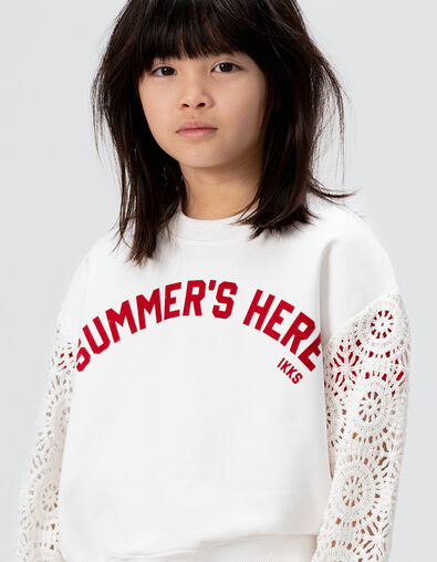 Sweat blanc manches crochet ajouré fille - IKKS