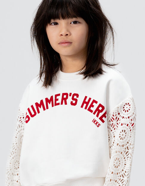 Witte sweater mouwen gehaakt ajour meisjes - IKKS