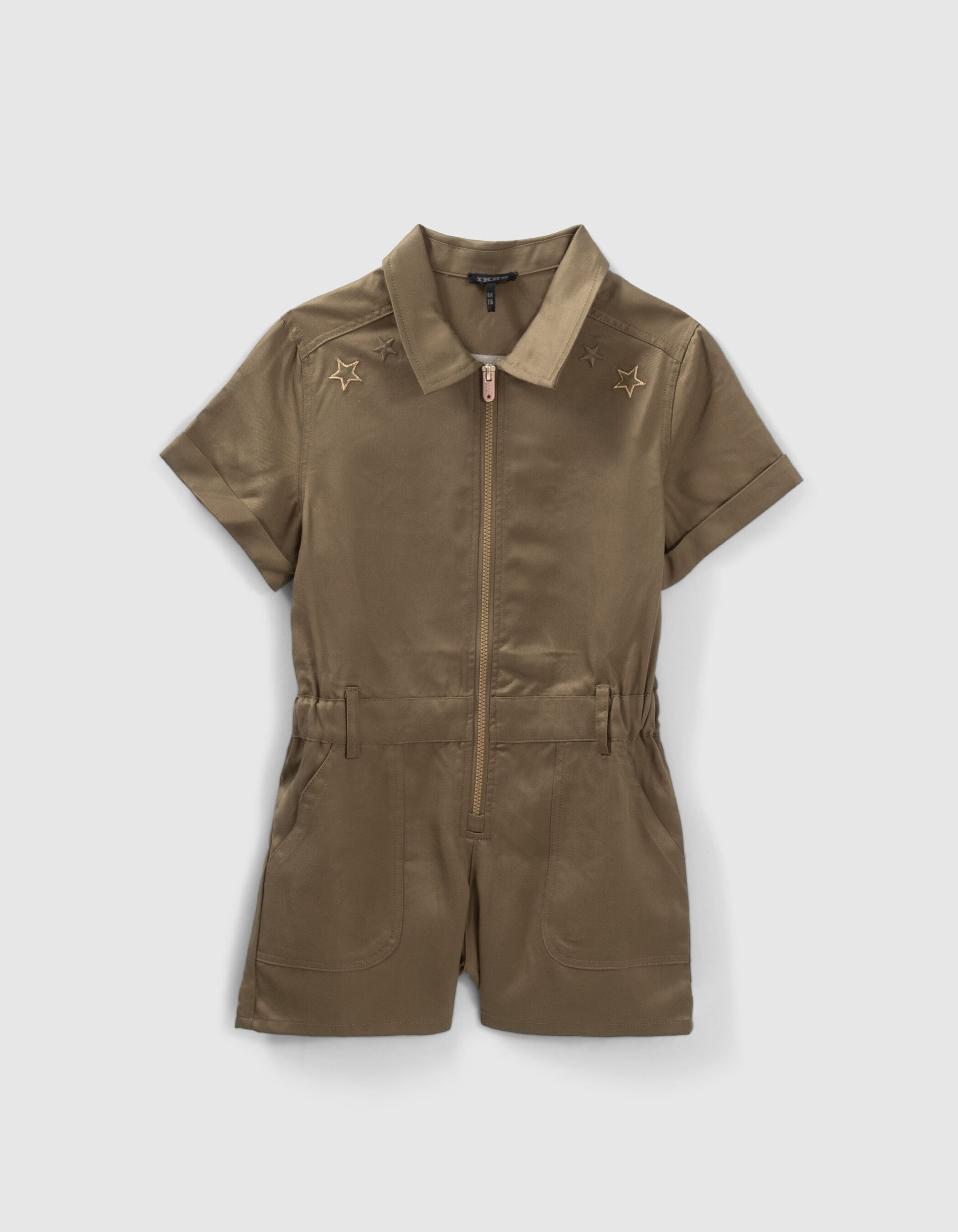Girls khaki Lenzing Tencel Lyocell playsuit with embroidered back IKKS