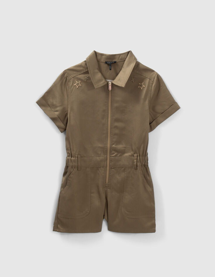 combi-short kaki en Lenzing&trade; Tencel Lyocell&trade;broderie dos fille-1