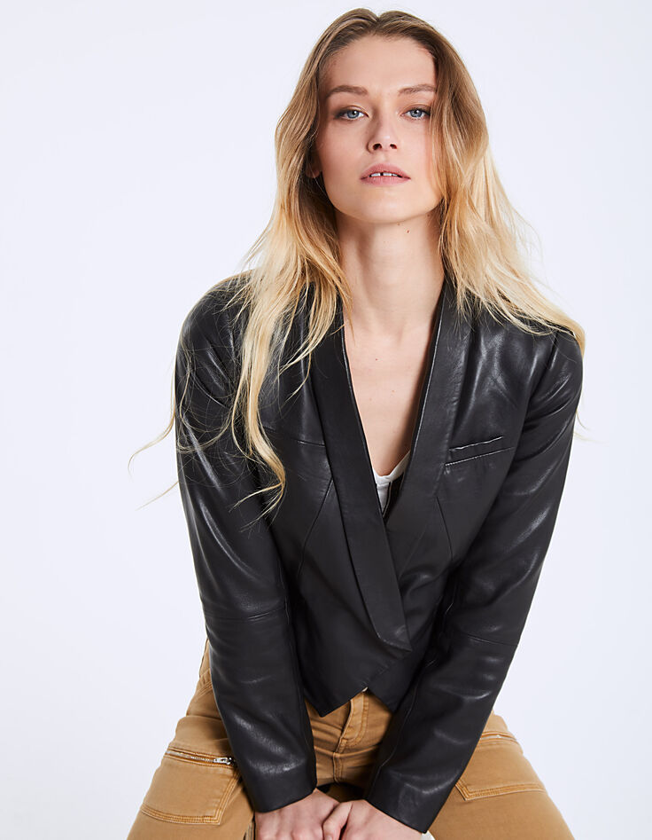 Women's shawl collar lambskin jacket-1 Women's shawl collar lambskin jacket-1