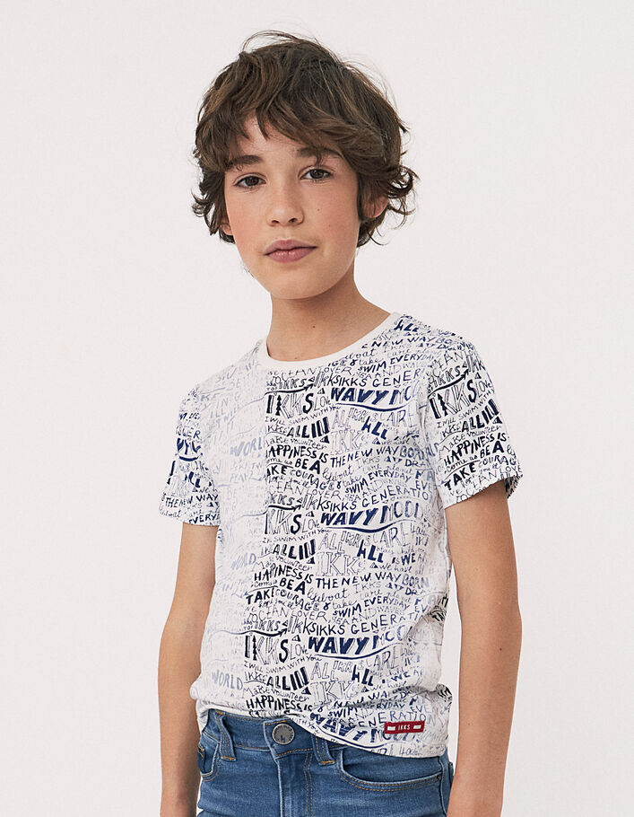 Cremeweißes Jungen-T-Shirt mit Allover-Typo-Print  - IKKS
